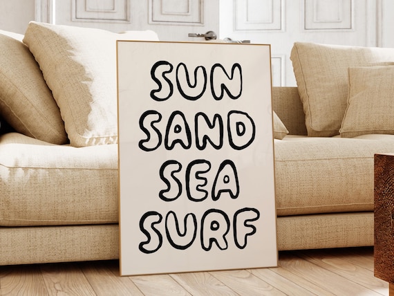 Sun Sand Sea Surf Bubble Letter Beach Vacation Quote Wall Poster