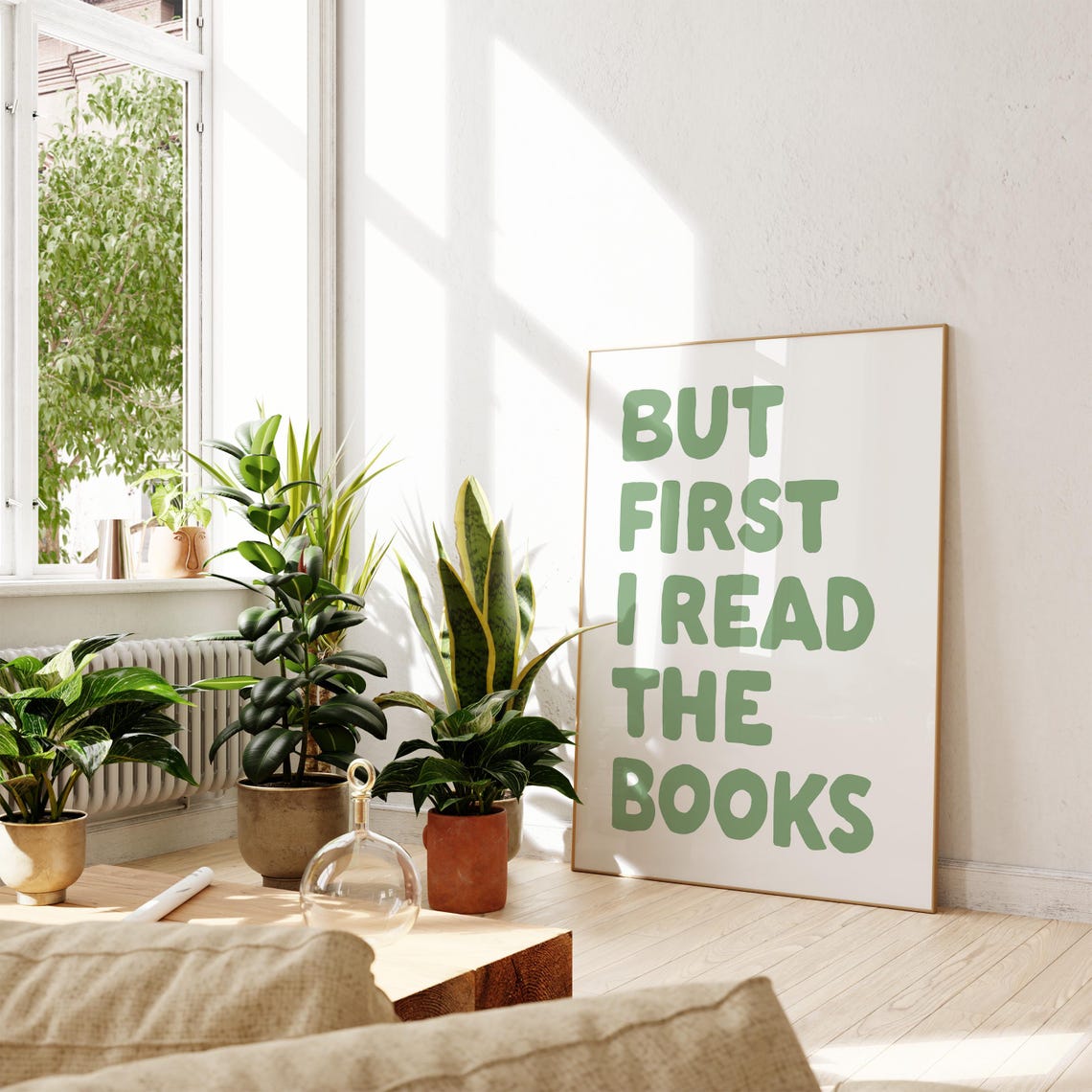 But First I Read The Books Sage Green Typography Book Quote Poster