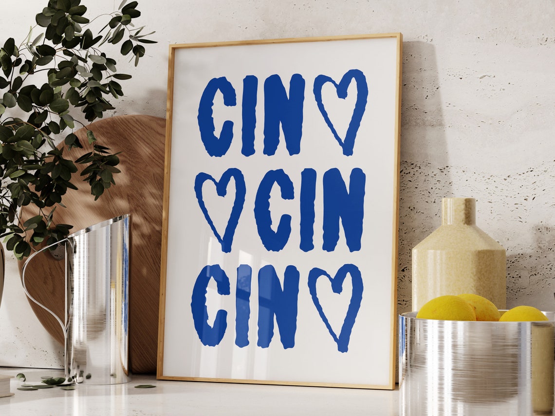 Bar Cart Aesthetic Print Cin Cin Wall Art Cute Cocktail Bar Print Navy Blue Wall Art Maximalist Kitchen Decor - Image 3