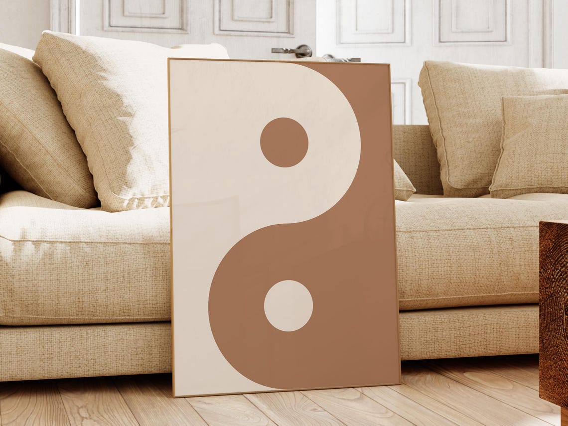 Yin Yang Brown Boho Retro Aesthetic Balance Symbol Art Poster