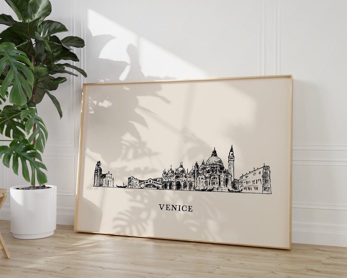 Venice Italy Skyline Line Art Minimalist Travel Decor Poster