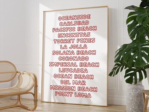 Coastal Aesthetic Wall Art San Diego Beach Towns Art Print Surf Girl Print Cute Coastal Print Trendy Surfing Poster