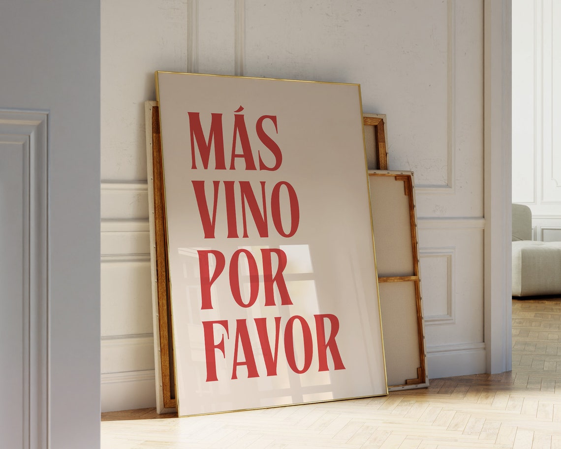 Bold Red Más Vino Por Favor Spanish Wine Quote Typography Poster - Image 3