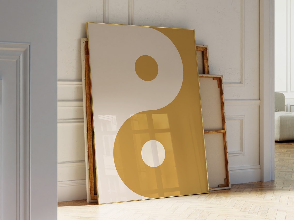 Mustard Yellow Yin Yang Minimal Abstract Zen Meditation Poster - Image 2
