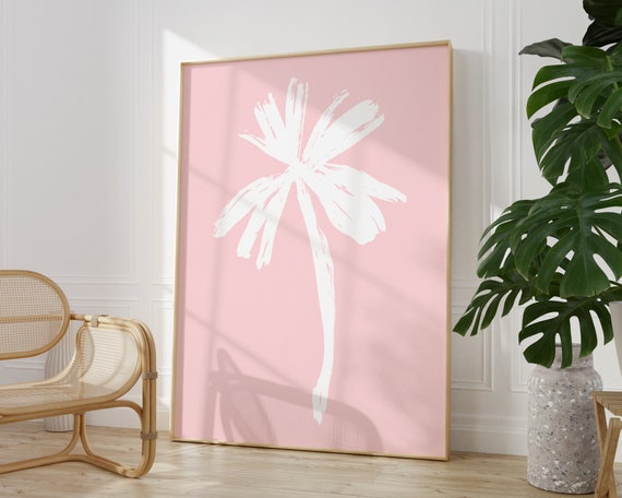 Pink Palm Tree Wall Art Tropical Art Print Pink Pastel Aesthetic Wall Art Boho Beach Poster Beach House Decor Coastal Print