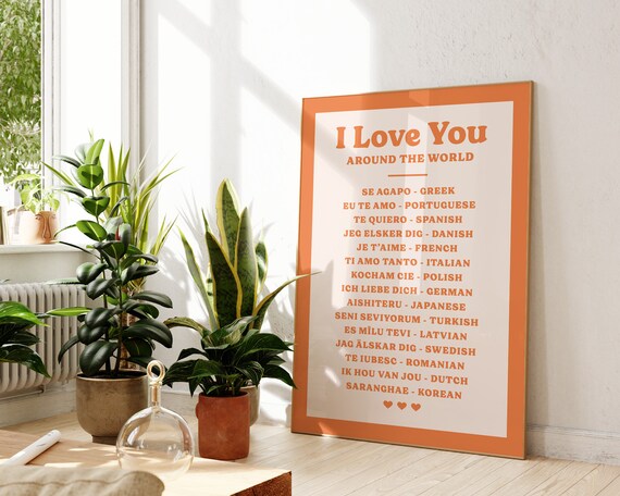 I Love You Around the World Translations Orange Anniversary Poster
