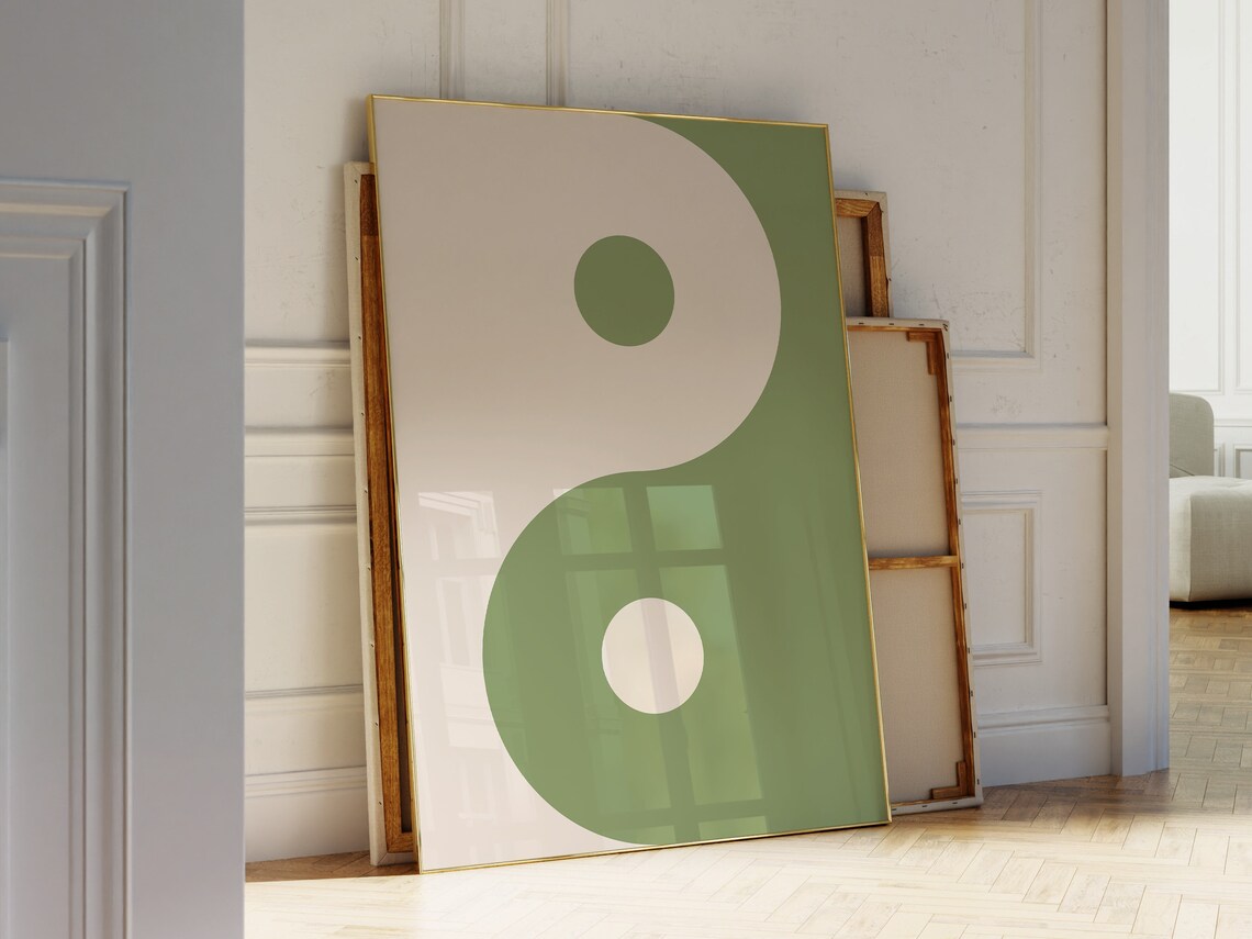 Sage Green Yin Yang Symbol Minimalist Boho Zen Wall Decor Poster - Image 2