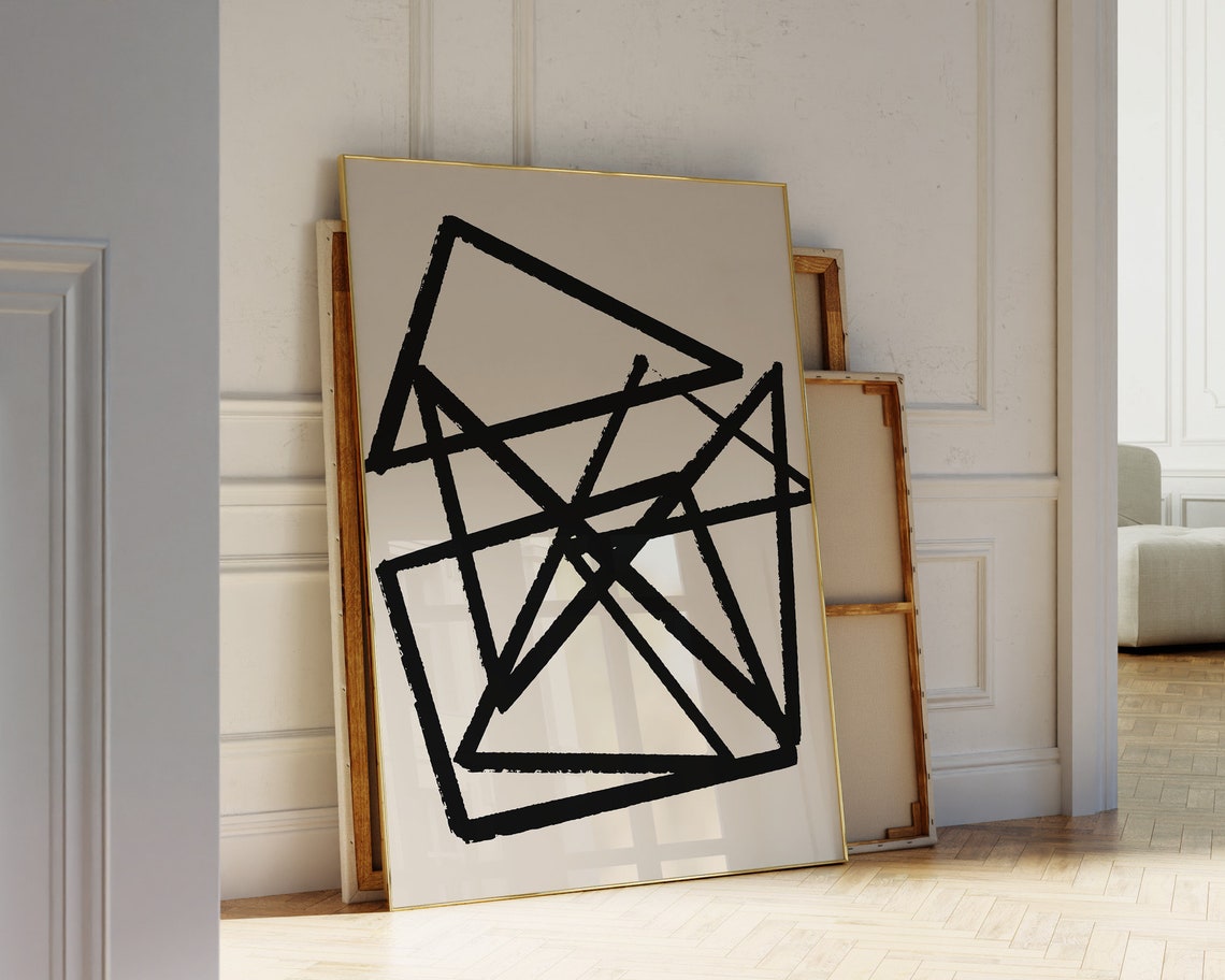 Bold Black Brushstroke Geometric Triangle Abstract Line Art Poster - Image 3