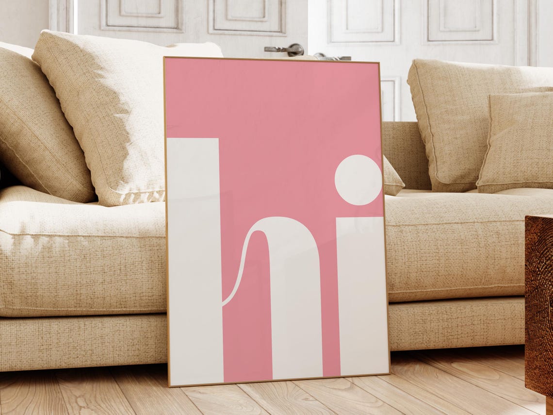 Hi Pink Abstract Minimalist Typography Pop Art Bedroom Poster - Image 2