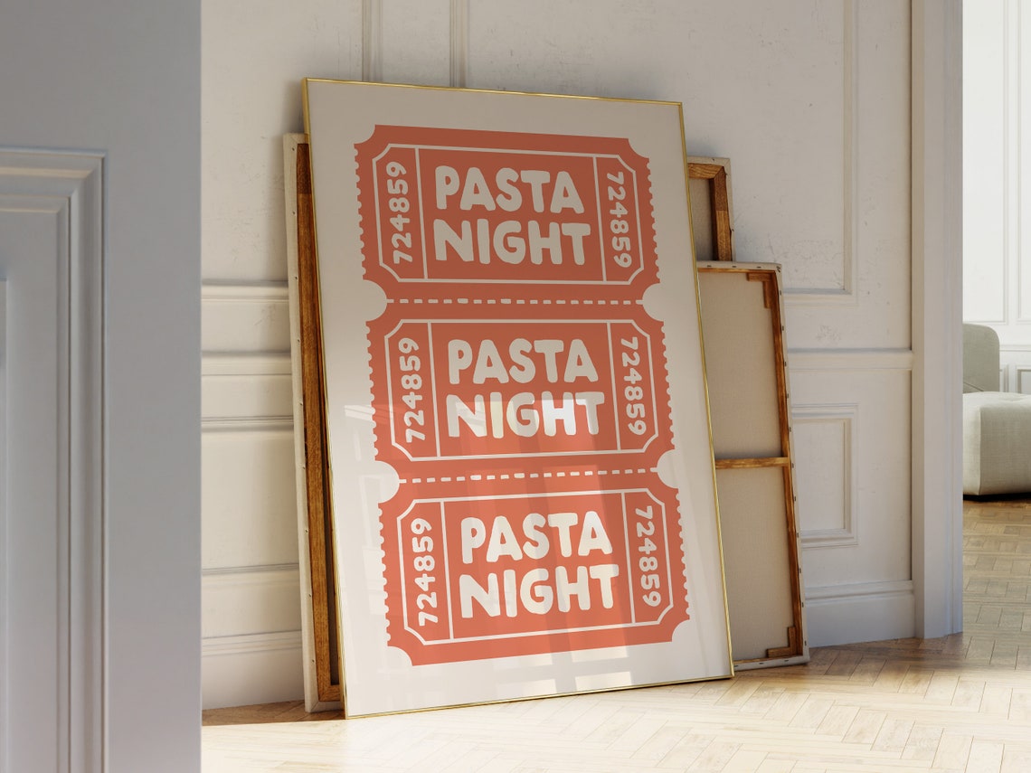 Retro Pasta Night Wall Art Burnt Orange Art Print Spaghetti Poster Pasta Lover Print Cute Kitchen Decor Sienna Wall Art - Image 3