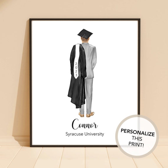 Personalized Male Graduate Cap and Gown Class of 2023 Portrait Poster