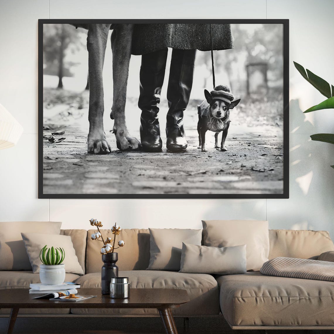 Great Dane And Tiny Chihuahua Funny Black And White Photo Poster