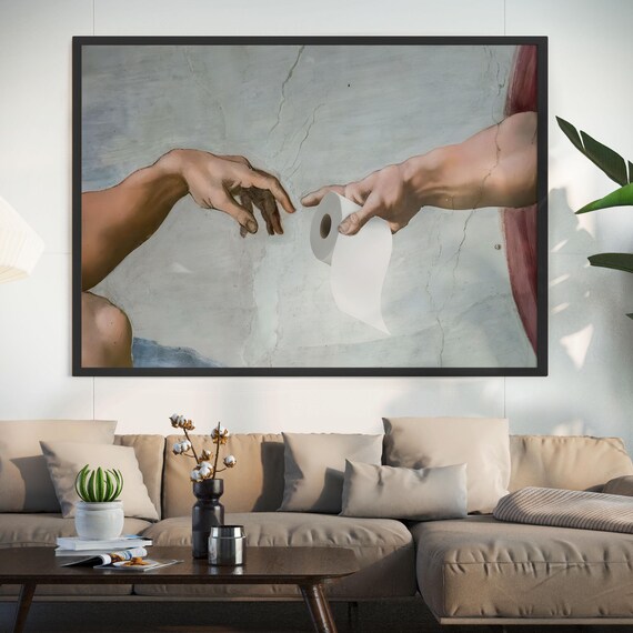 Creation of Adam Toilet Paper Roll Funny Bathroom Parody Poster