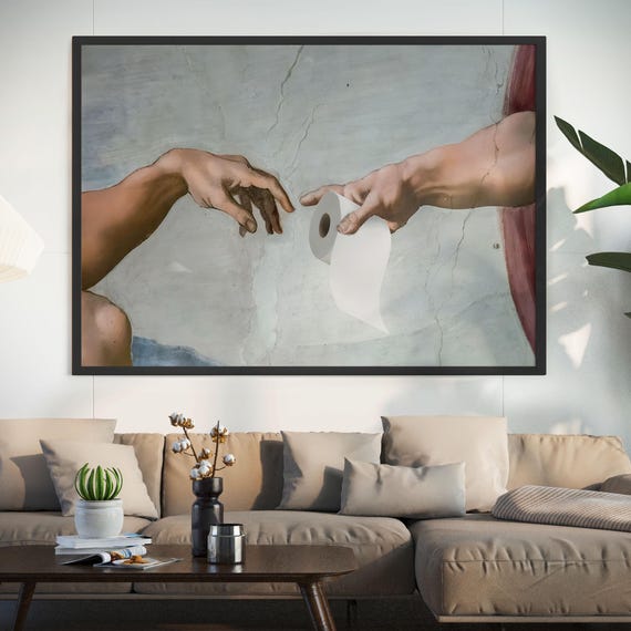Funny Creation Of Adam Toilet Paper Canvas Art Print Bathroom Humor