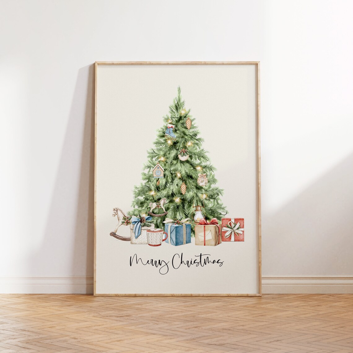Watercolor Christmas Tree With Gifts Merry Christmas Holiday Poster - Image 3