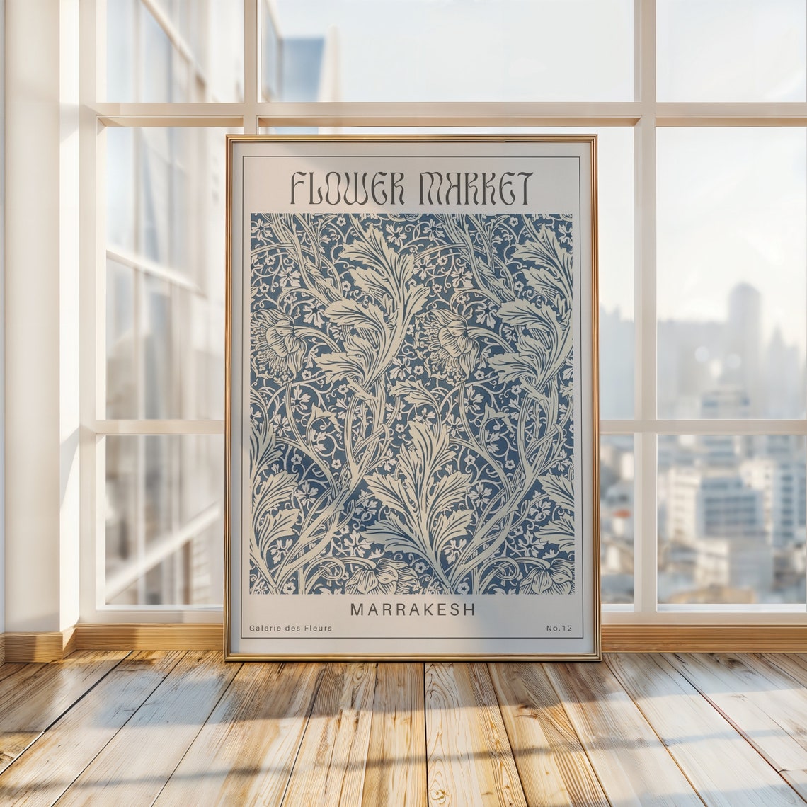 Marrakesh Flower Market Blue Vintage Botanical Pattern Poster