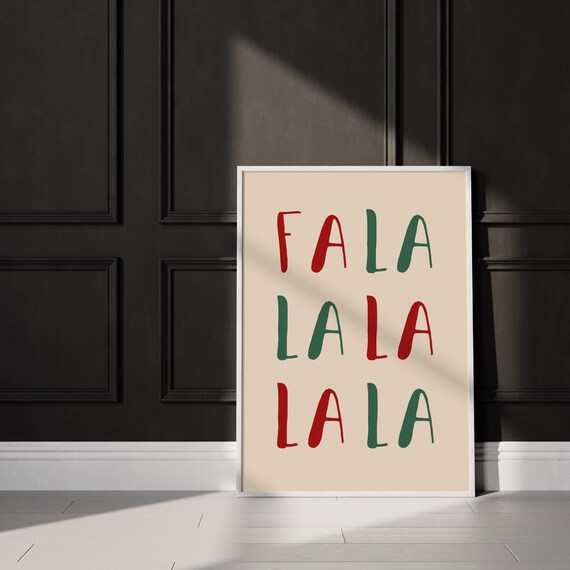 Fa La La Holiday Carol Poster Red Green Christmas Lettering Festive Decor