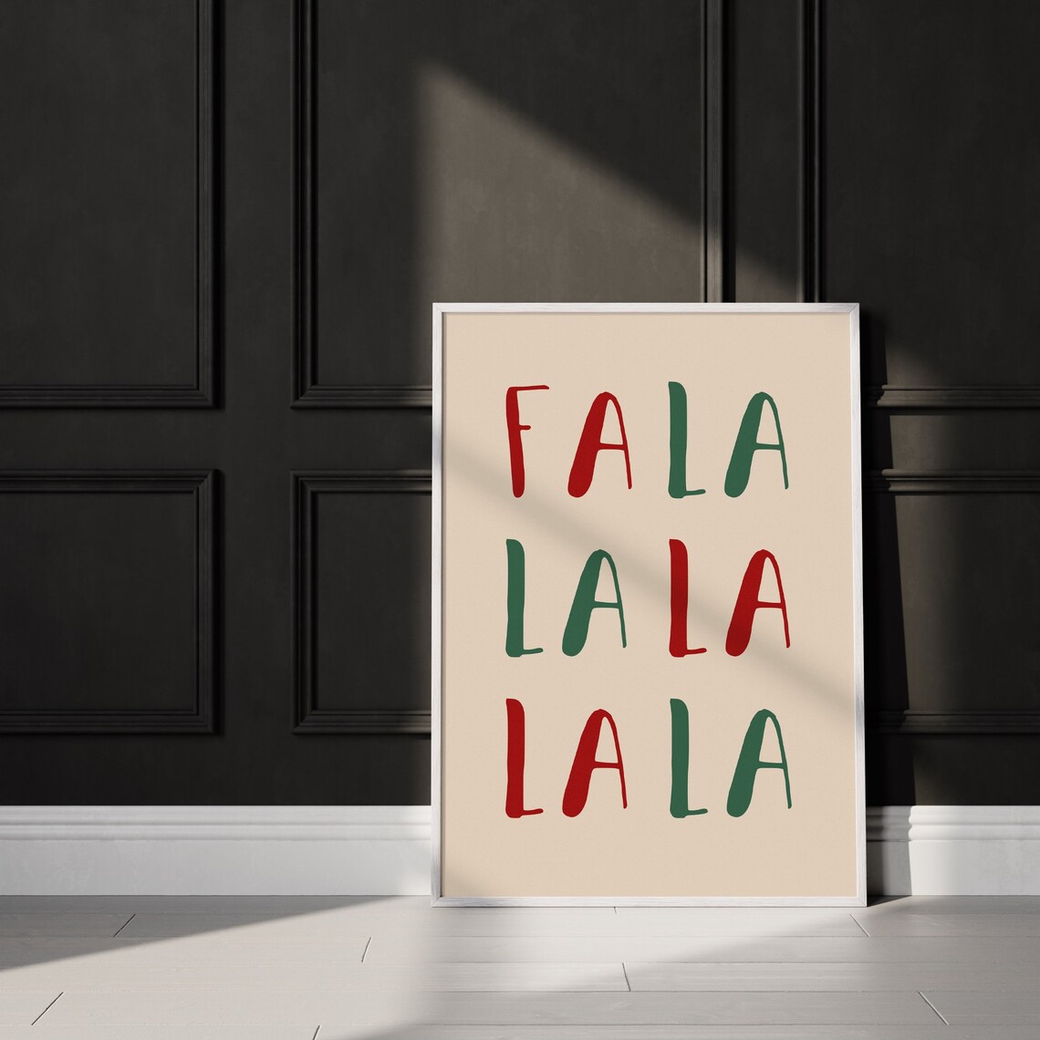 Fa La La Holiday Carol Poster Red Green Christmas Lettering Festive Decor