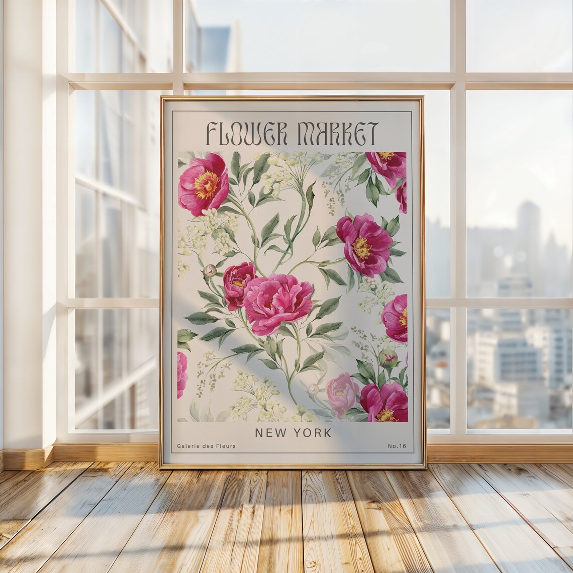 New York Flower Market Rich Magenta Peony Botanical Watercolor Poster