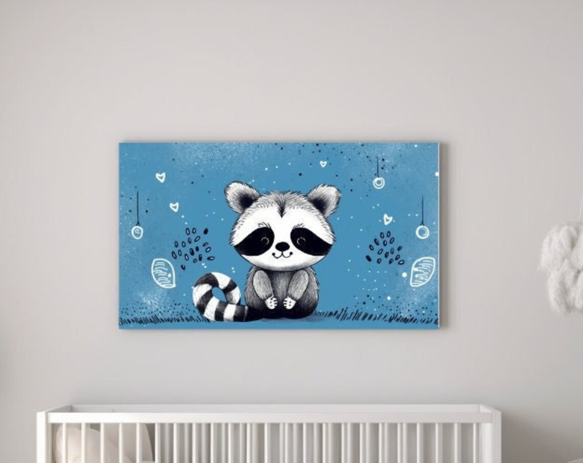 Cute Ring-Tailed Lemur Baby on Blue Whimsical Kids Room Poster