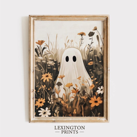 Cute Ghost Wildflower Field Print Halloween Wall Art Ghost Print Floral Wall Art Halloween Decor Fall Print Trendy Ghost Art 829