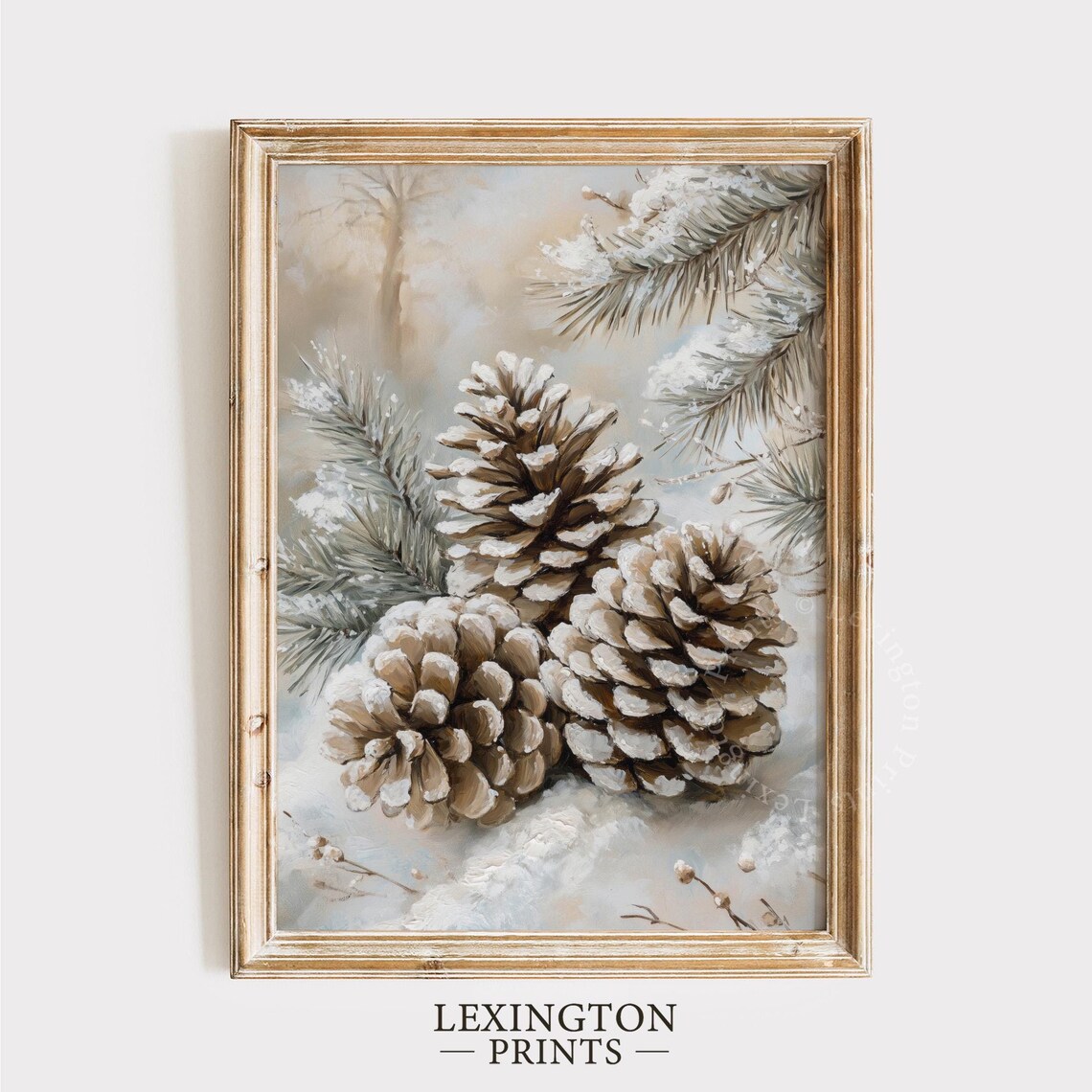 Snowy Pinecone Print, Neutral Farmhouse Christmas Art Print - Image 8