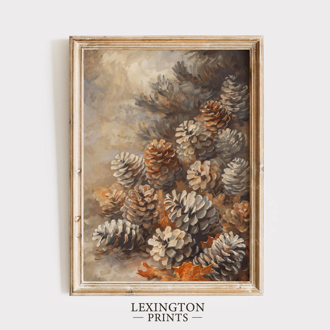 Pine Cones Cluster in Warm Neutral Tones Botanical Fall Poster