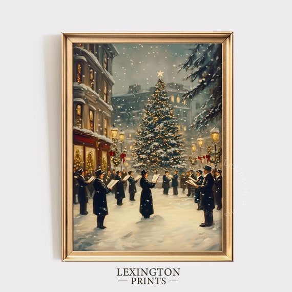 Vintage Christmas Carolers Print Christmas Wall Art Moody Victorian Decor Winter City Art Christmas Prints Winter Wall Art 853