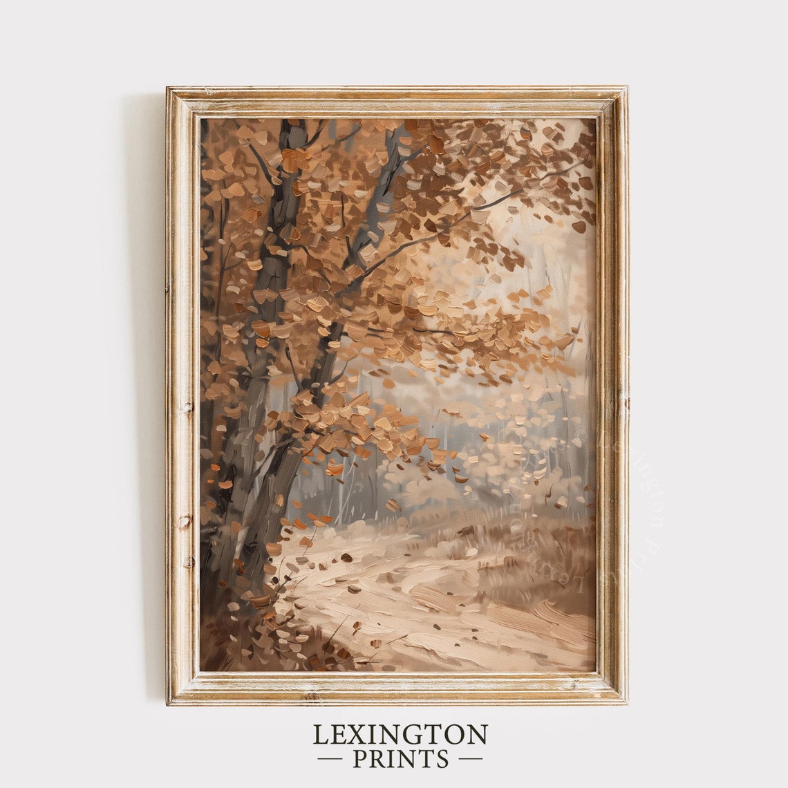 Copper Leaf Autumn Tree over Winding Path Moody Fall Forest Poster