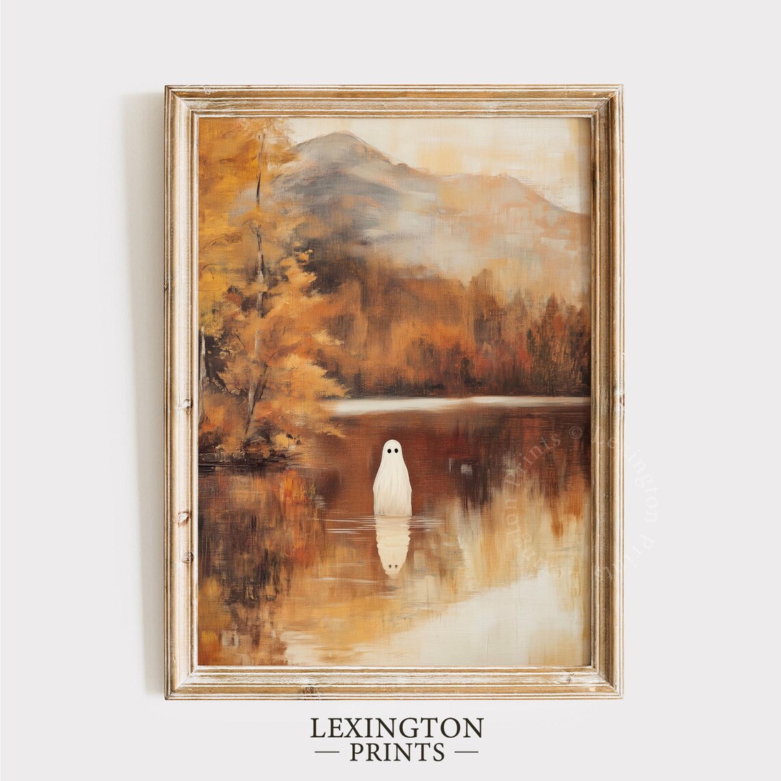 Ghost by the Lake at Sunset Autumn Mountain Reflection Wall Art