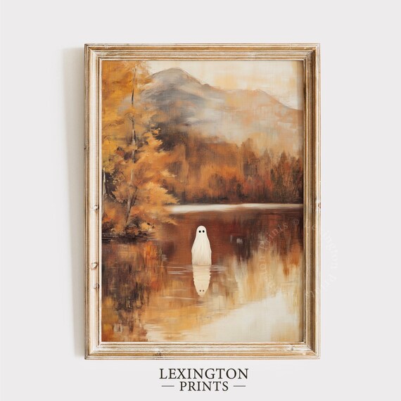 Ghost by the Lake at Sunset Autumn Mountain Reflection Wall Art