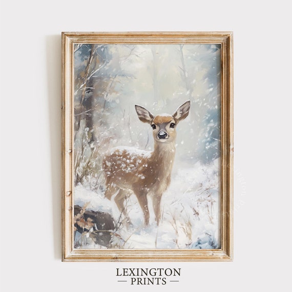Sweet Winter Deer Print Winter Wall Art Vintage Winter Wall Art Christmas Prints Cute Deer Wall Art Forest Print Rustic Art 876