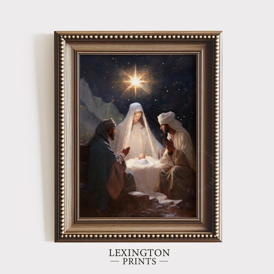 Nativity Scene Baby Jesus Starry Night Christmas Painting Poster