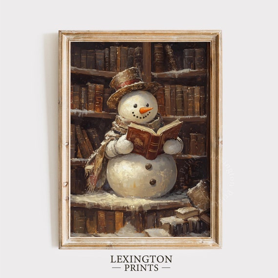 Cute Snowman Reading Book Art Christmas Wall Art Christmas Prints Winter Wall Art Snowman Decor Academia Art Holiday Decor 793