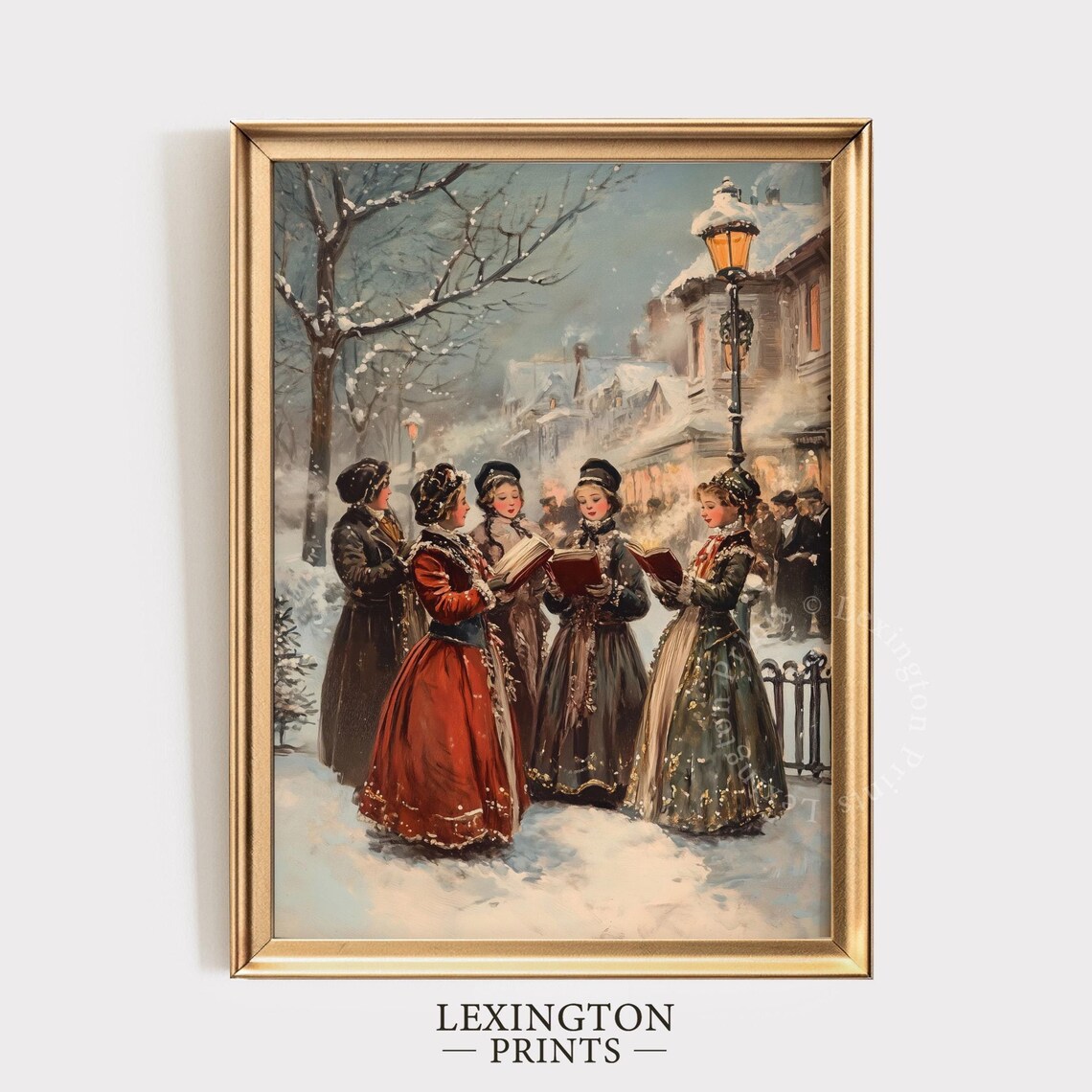 Victorian Christmas Carolers Snowy Vintage Holiday Street Poster