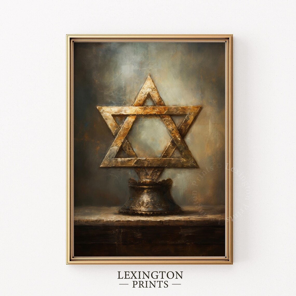 Star of David Golden Sculpture Moody Judaica Hanukkah Holiday Art Poster
