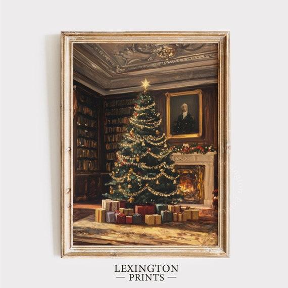 Vintage Christmas Tree Print Christmas Wall Art Dark Academia Decor Moody Winter Art Victorian Christmas Holiday Home Decor 935