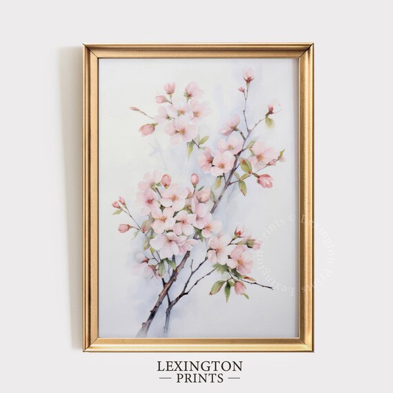 Pink Cherry Blossom Branches Delicate Spring Watercolor Wall Art