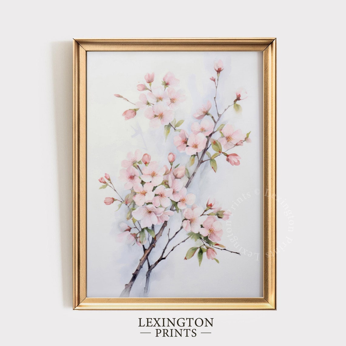Pink Cherry Blossom Branches Delicate Spring Watercolor Wall Art