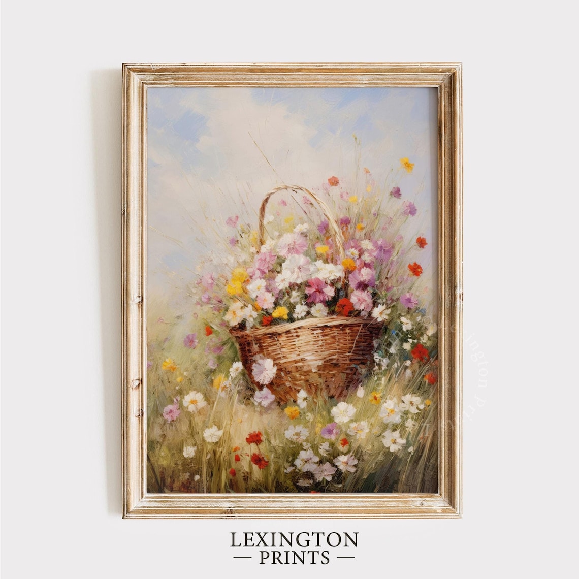 Wildflower Basket Meadow Bouquet Vintage Floral Oil Painting Poster
