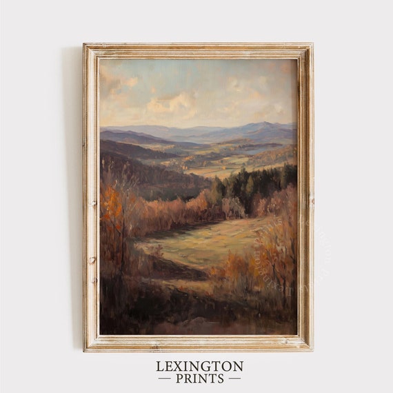 Valley Landscape Print Dark Fall Wall Art Fall Farmhouse Print Moody Wall Art Autumn Decor Rustic Fall Painting Poster Brown 843