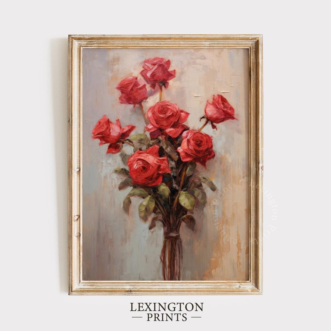 Red Roses Bouquet Vintage Floral Oil Painting Romantic Art Poster