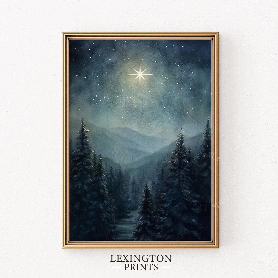 Christmas Star Night Sky Pine Forest Winter Landscape Poster