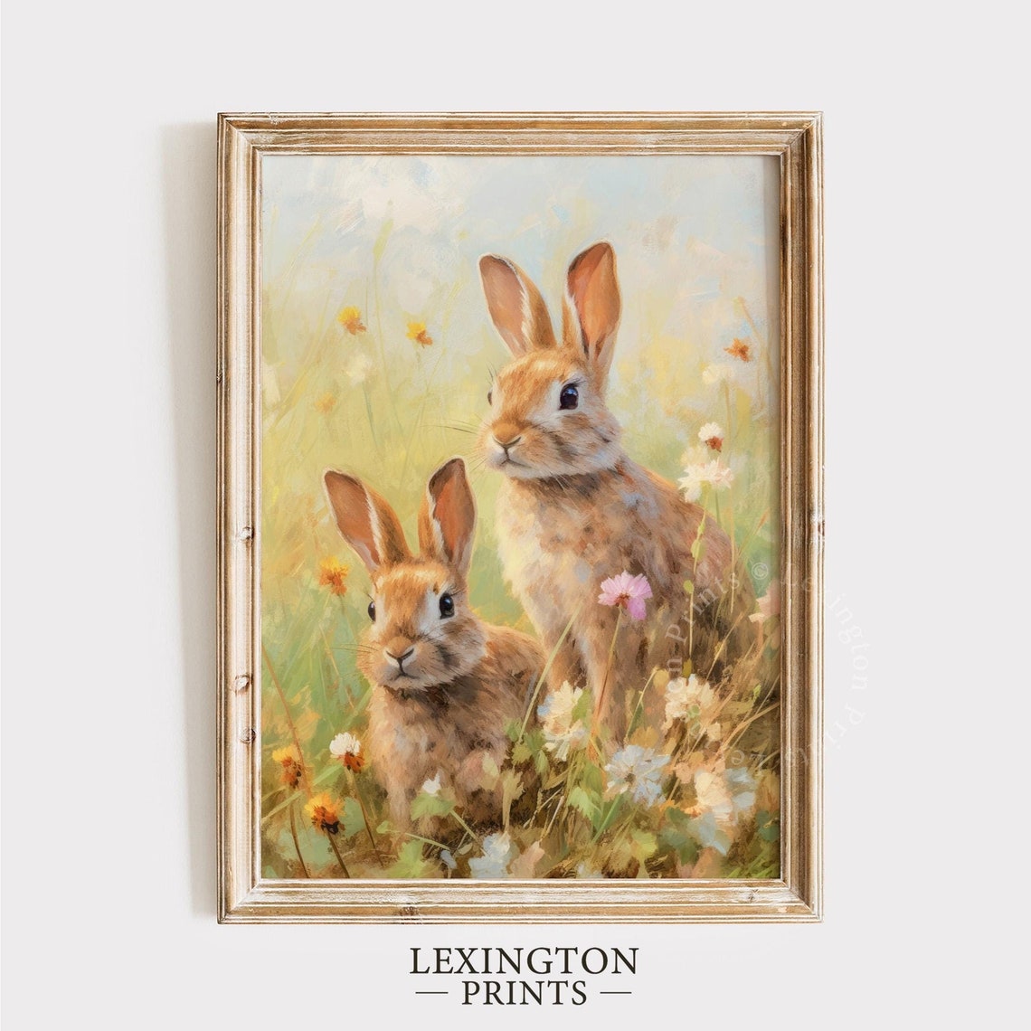 Two Bunnies in a Wildflower Meadow Vintage Spring Farmhouse Wall Art - Image 8