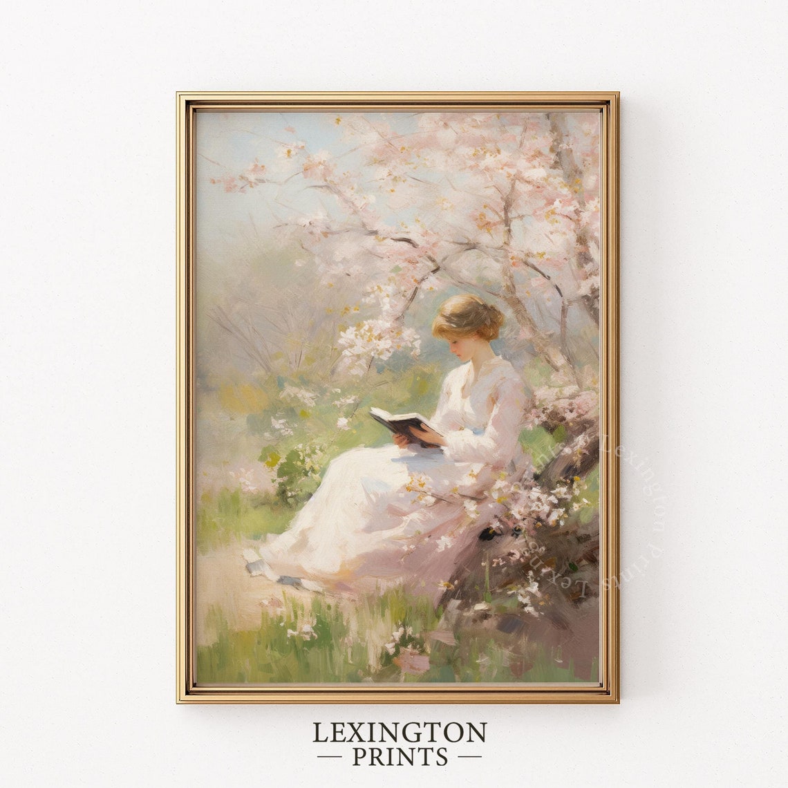 Spring Blossom Reader Woman Under Cherry Tree Painting Poster - Image 5