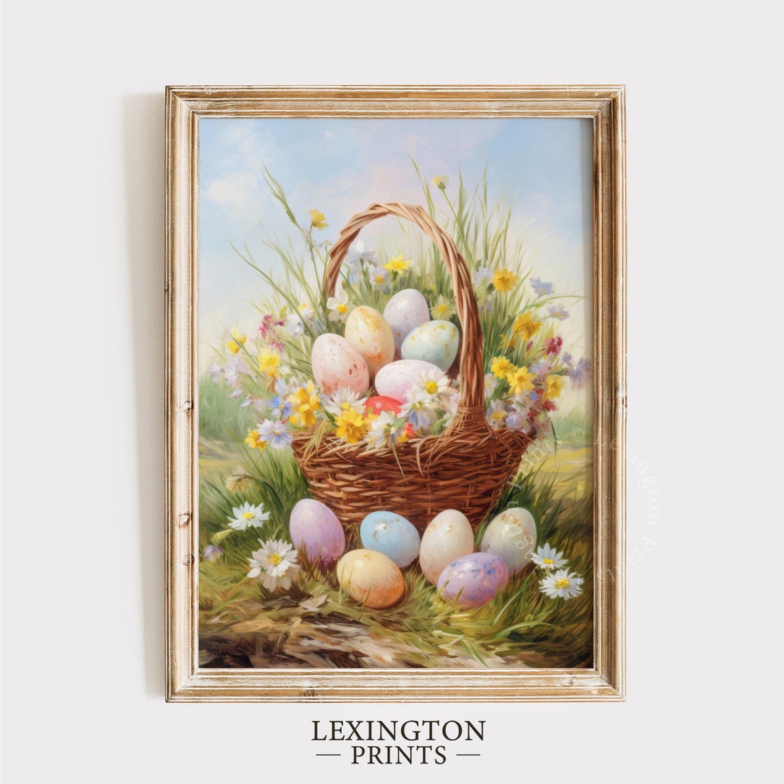 Pastel Easter Eggs in Wicker Basket With Spring Flowers Art Print - Image 8