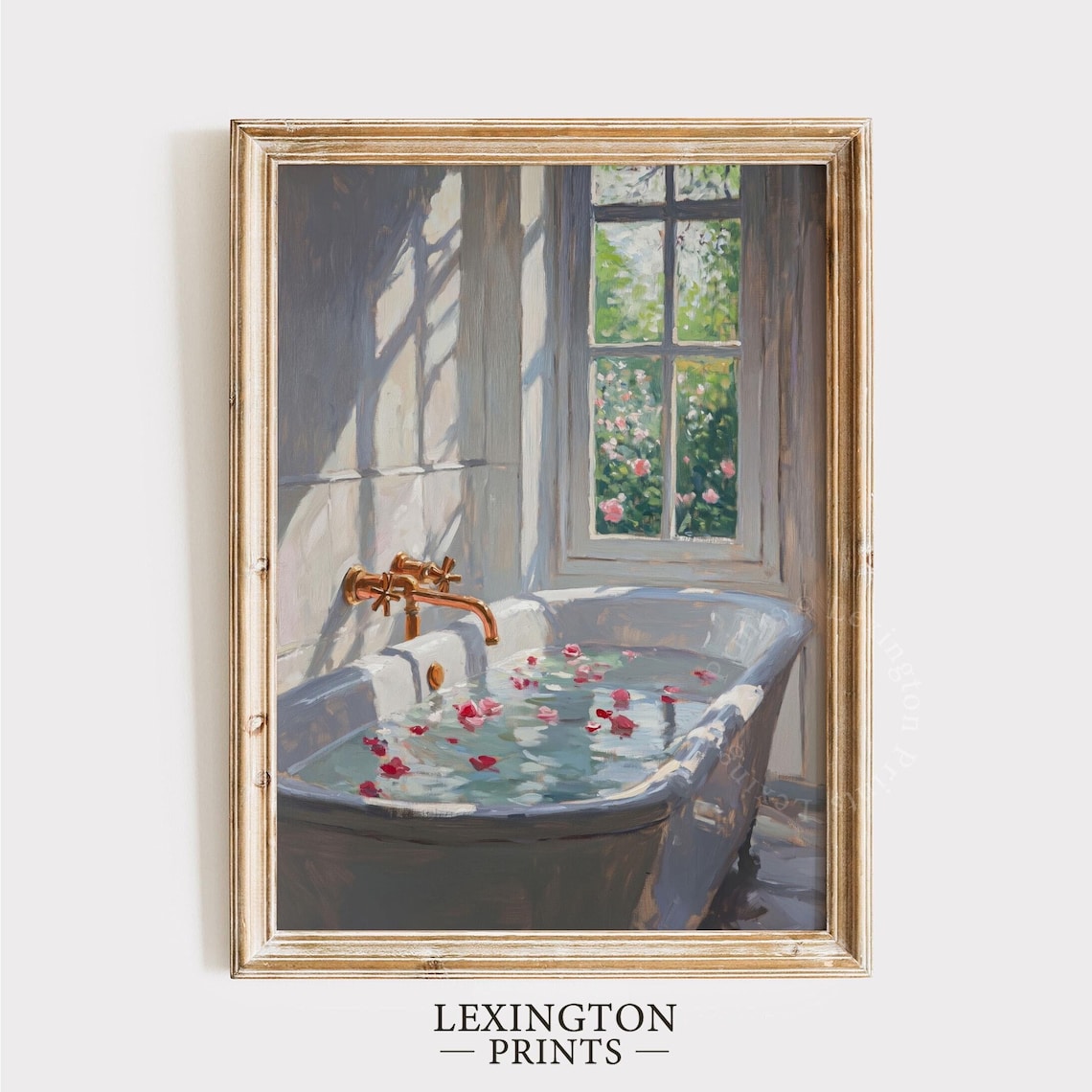 Sunlit Bathtub With Rose Petals by Garden Window Spa Art Print