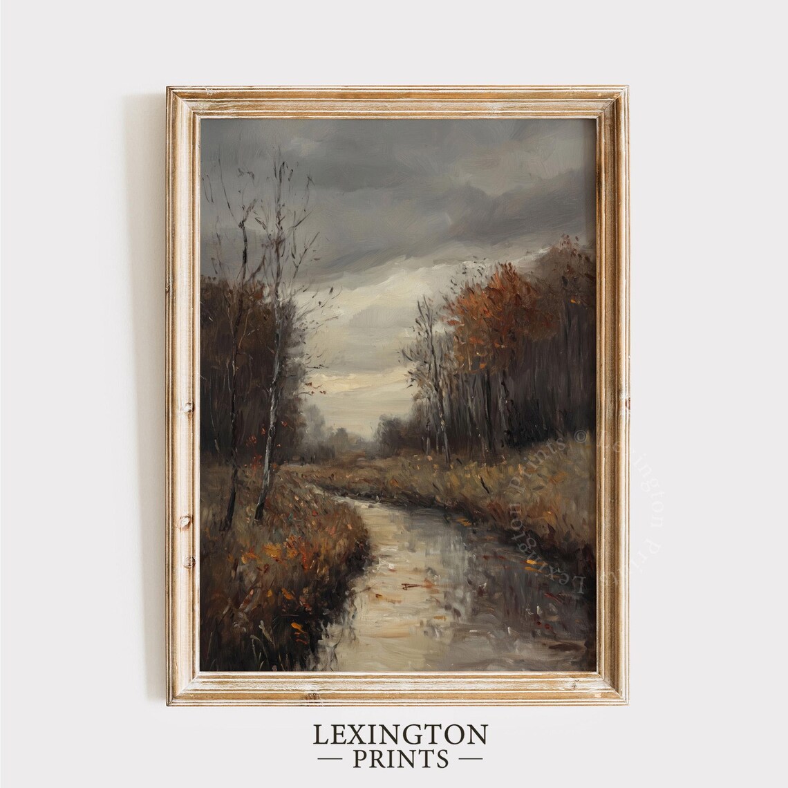 Misty Stream Through Autumn Woods Stormy Sky Oil Painting Poster