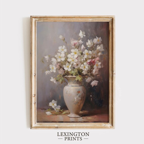 White Blossom Vase Soft Floral Still Life Painting Art Poster