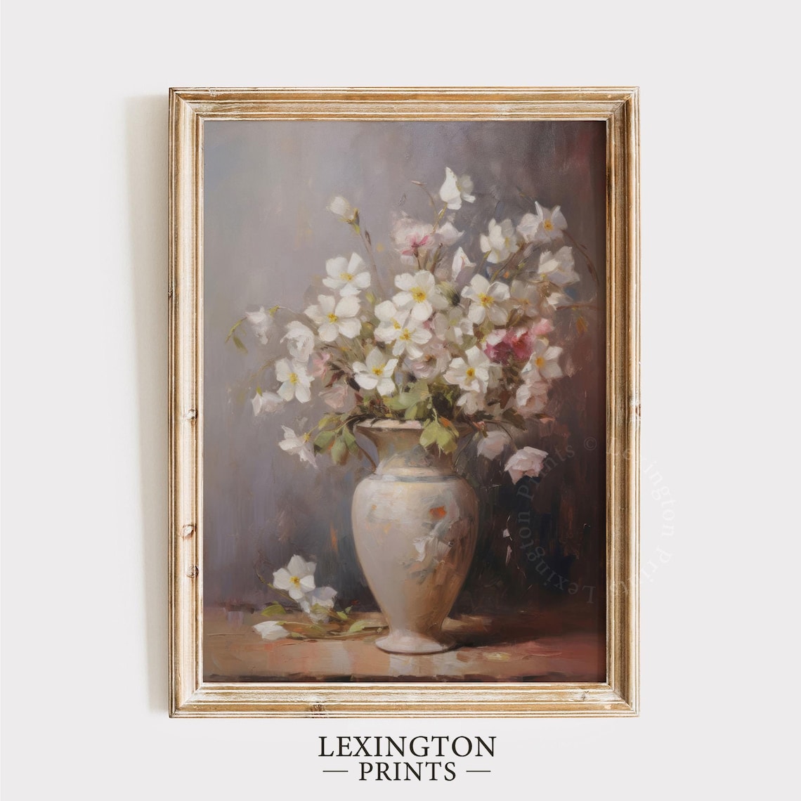 White Blossom Vase Soft Floral Still Life Painting Art Poster